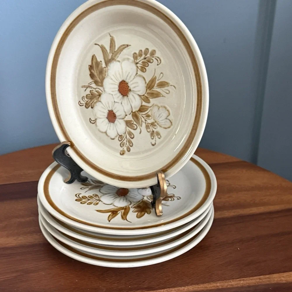 Mountain Wood Collection Dried Flowers Dessert Plates Set 5 Japan Stoneware 6.25